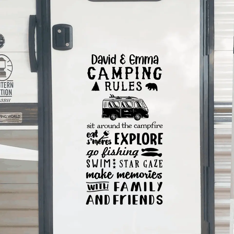 Camping Rules Sit Around The Campfire - Personalized Decal, Camping Decal