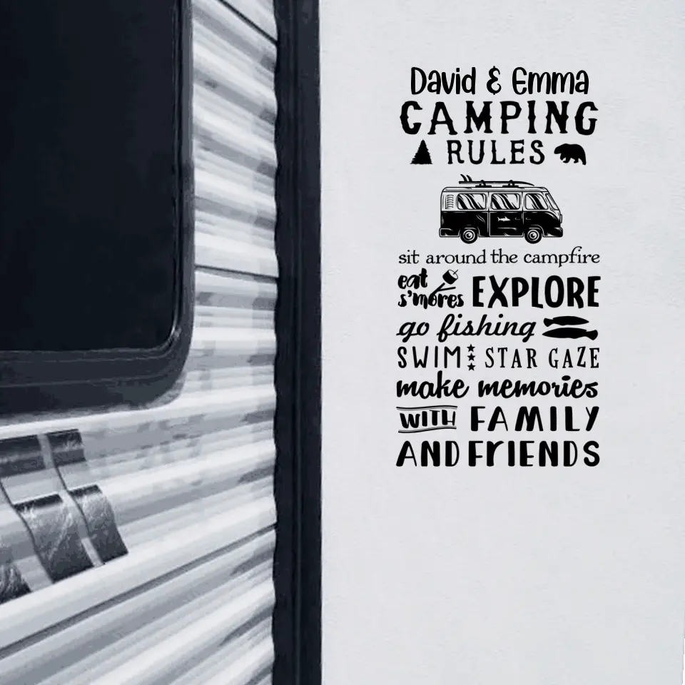 Camping Rules Sit Around The Campfire - Personalized Decal, Camping Decal