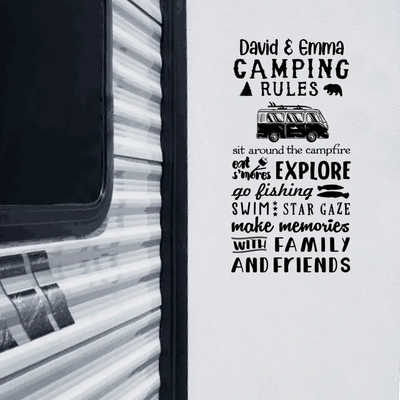 Camping Rules Sit Around The Campfire - Personalized Decal, Camping Decal
