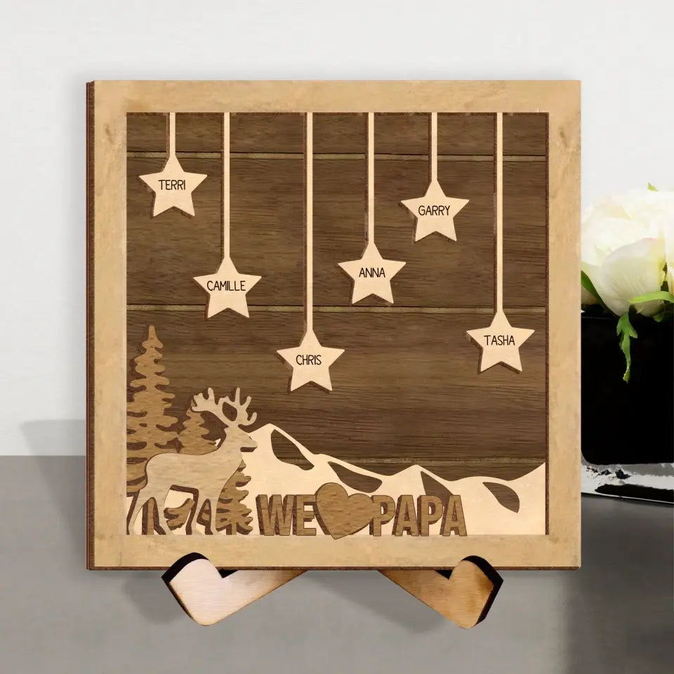 Hunting PAPA Family Tree We Love Grandpa - Personalized Wood Sign with Stand, Father's Day Gift for Grandpa, Hunting Lover