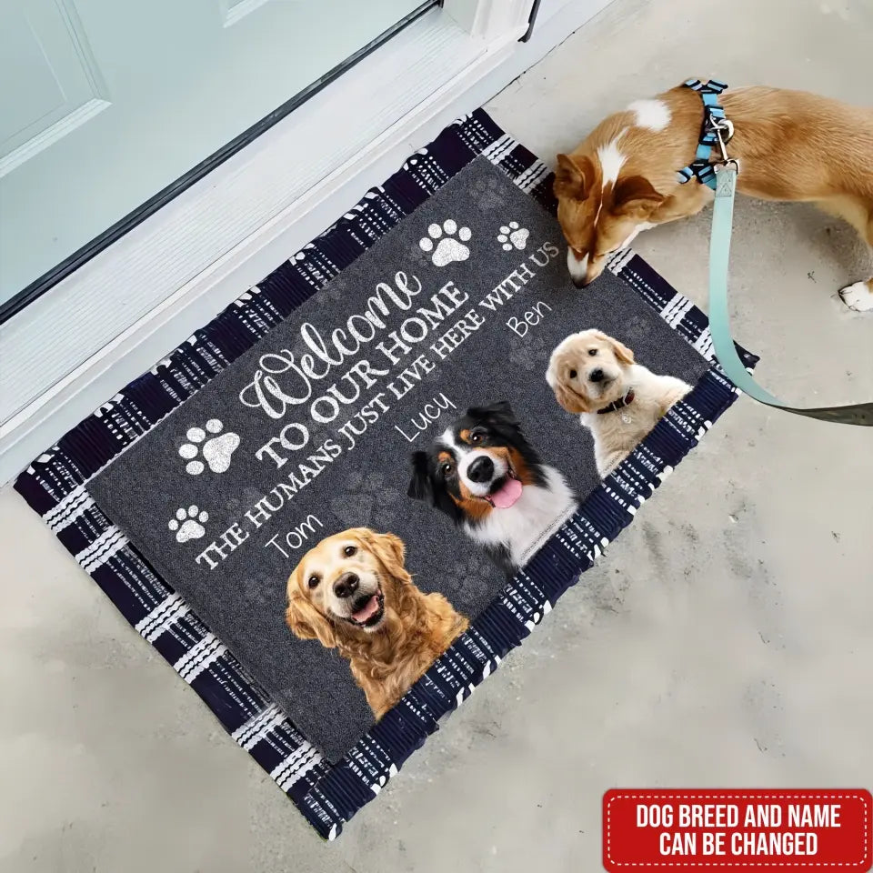 Welcome To Our Home The Humans Just Live Here With Us - Personalized Doormat, Gift For Pet Lover, Custom Dog Photo