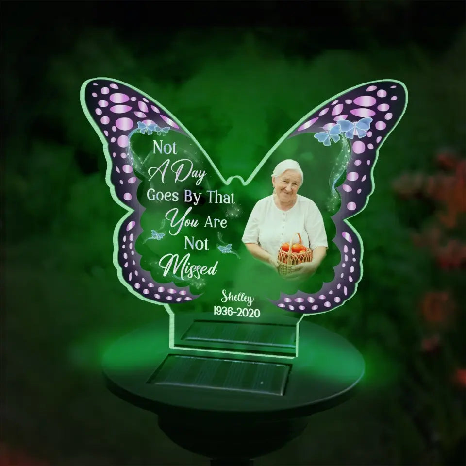 Not A Day Goes By That You Are Not Missed - Personalized Solar Light, Butterfly Memorial Gift