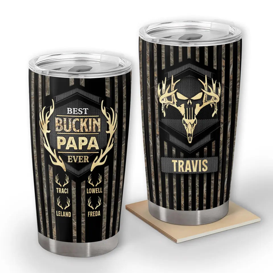 Best Buckin Papa Ever Family - Personalized Hunting Tumbler, Hunting Gifts For Dad, Grandpa, Hunting Wildlife Lovers