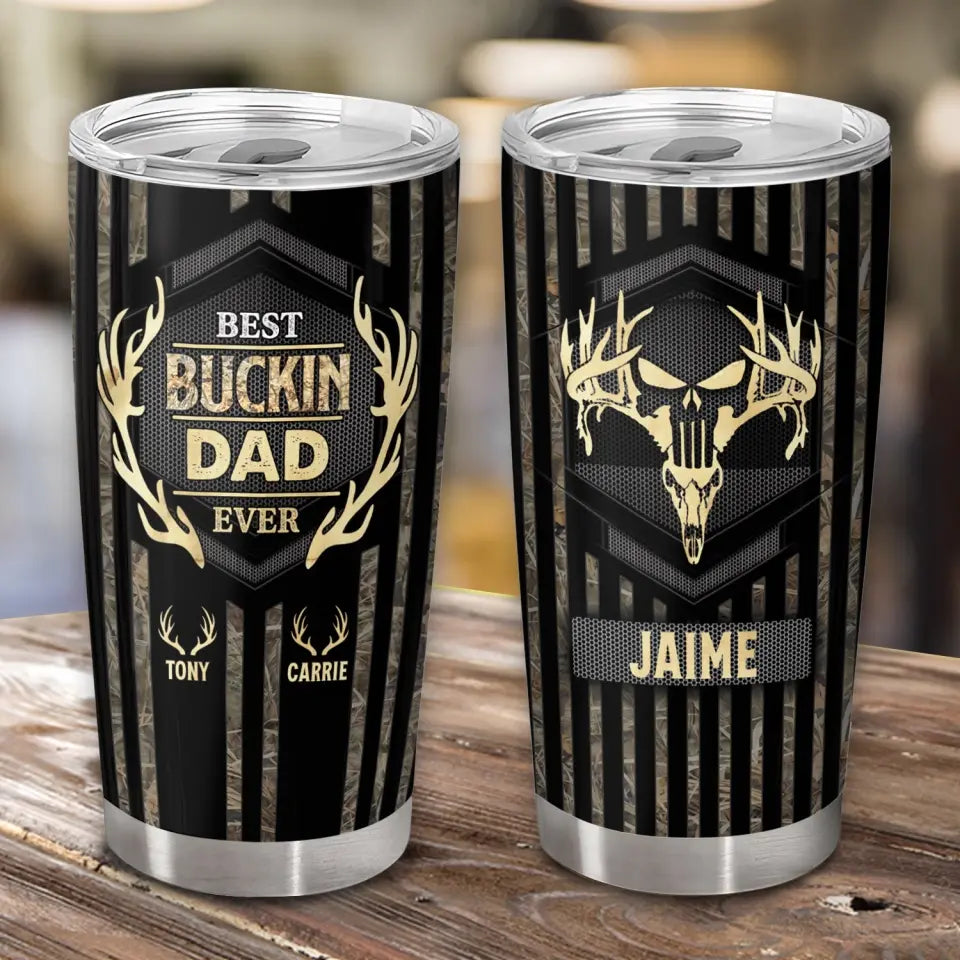 Best Buckin Papa Ever Family - Personalized Hunting Tumbler, Hunting Gifts For Dad, Grandpa, Hunting Wildlife Lovers