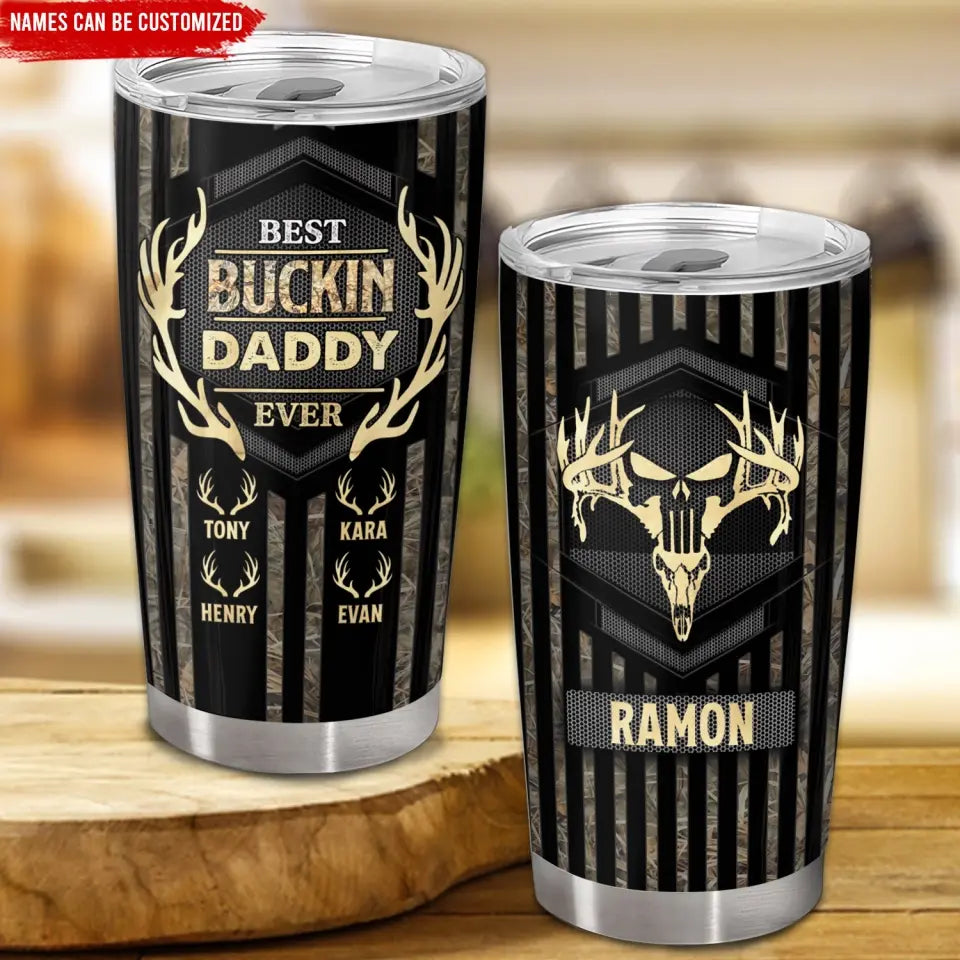 Best Buckin Papa Ever Family - Personalized Hunting Tumbler, Hunting Gifts For Dad, Grandpa, Hunting Wildlife Lovers