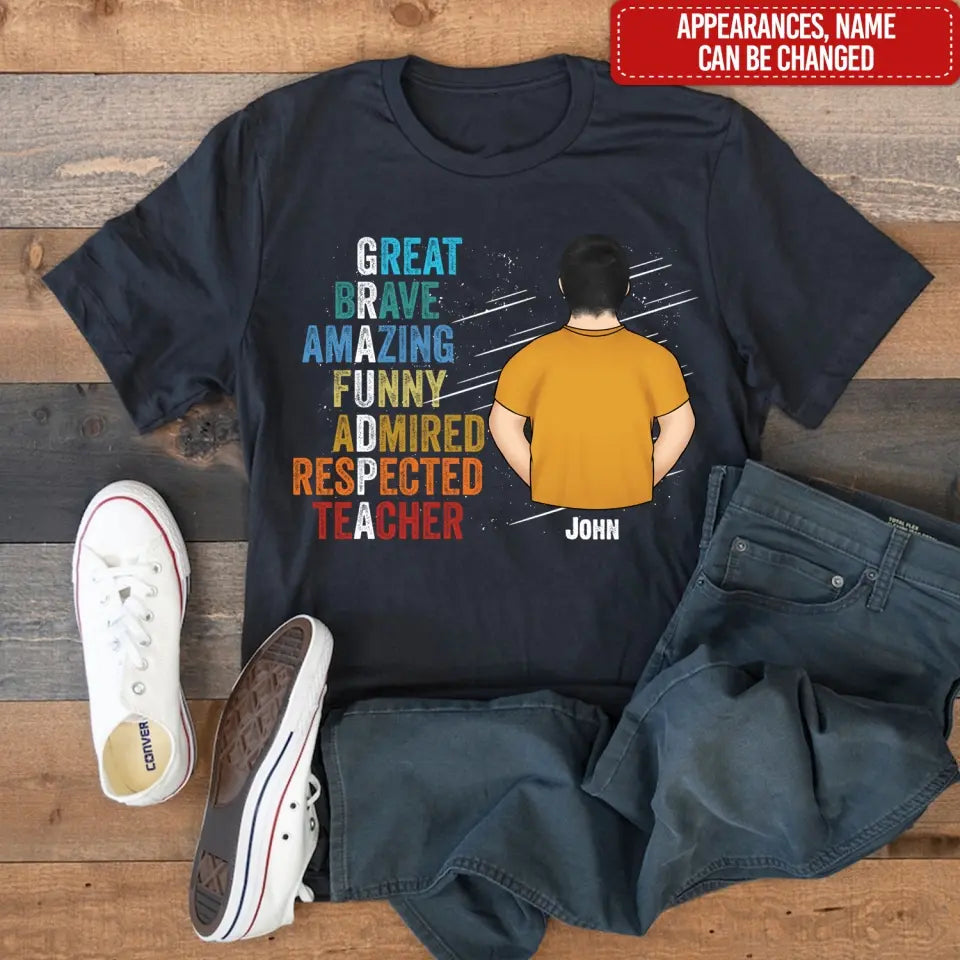 Great Brave Amazing Funny Teacher Grandpa - Personalized T-shirt, Father's Day Gift For Dad, Grandpa