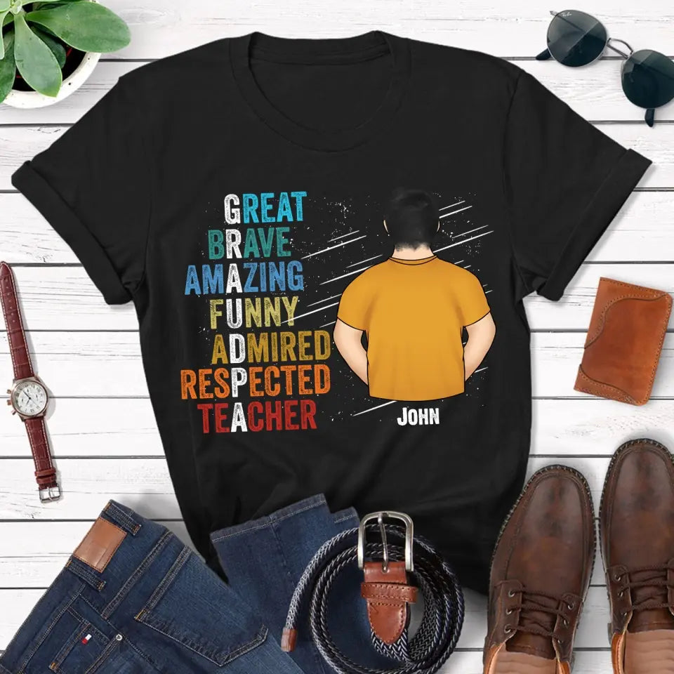 Great Brave Amazing Funny Teacher Grandpa - Personalized T-shirt, Father's Day Gift For Dad, Grandpa