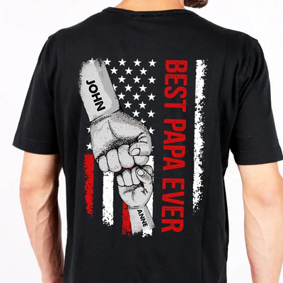 American Flag Best Dad Ever First Bump - Personalized T-shirt, Father's Day Gift, Custom Kid Names Gift For Daddy
