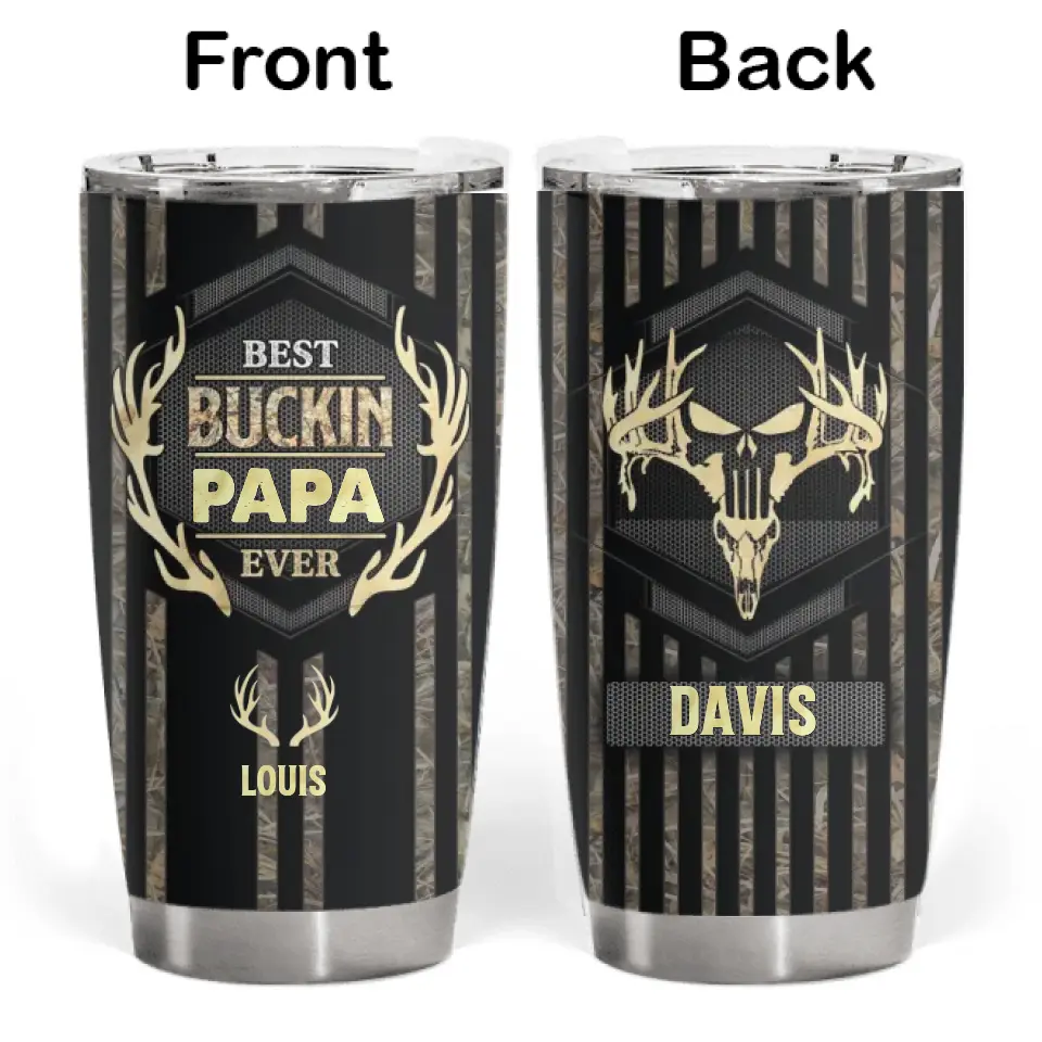 Best Buckin Papa Ever Family - Personalized Hunting Tumbler, Hunting Gifts For Dad, Grandpa, Hunting Wildlife Lovers