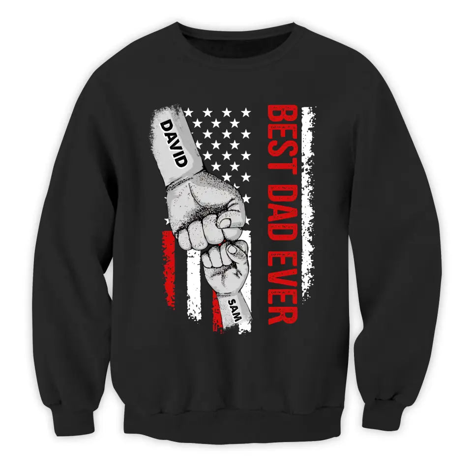 American Flag Best Dad Ever First Bump - Personalized T-shirt, Father's Day Gift, Custom Kid Names Gift For Daddy