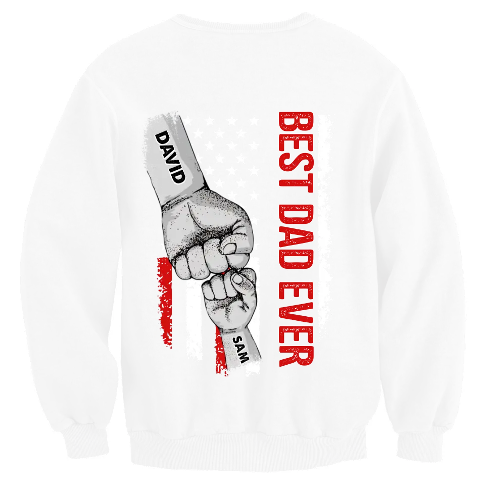 American Flag Best Dad Ever First Bump - Personalized T-shirt, Father's Day Gift, Custom Kid Names Gift For Daddy