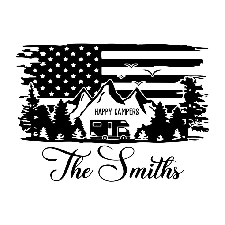 Flag Happy Camper - Personalized Decal, Camping Flag Decal, Gift For Camping Lovers