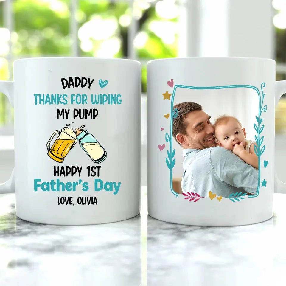 Daddy Thanks for Wiping My Bump - Personalized Mug, First Father's Day Gifts for Dad, Baby Shower Gifts