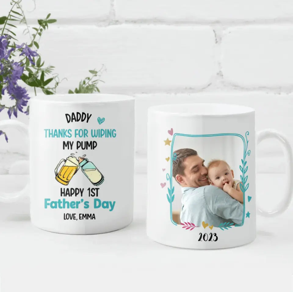 Daddy Thanks for Wiping My Bump - Personalized Mug, First Father's Day Gifts for Dad, Baby Shower Gifts