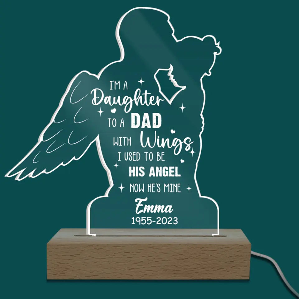 Daughter To A Dad With Wings - Personalized Acrylic Night Light, Memorial Gifts For Loss Of Loved One