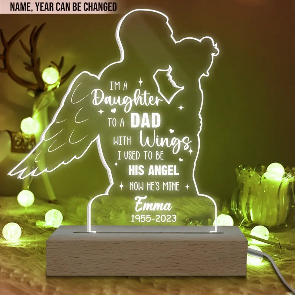 Daughter To A Dad With Wings - Personalized Acrylic Night Light, Memorial Gifts For Loss Of Loved One