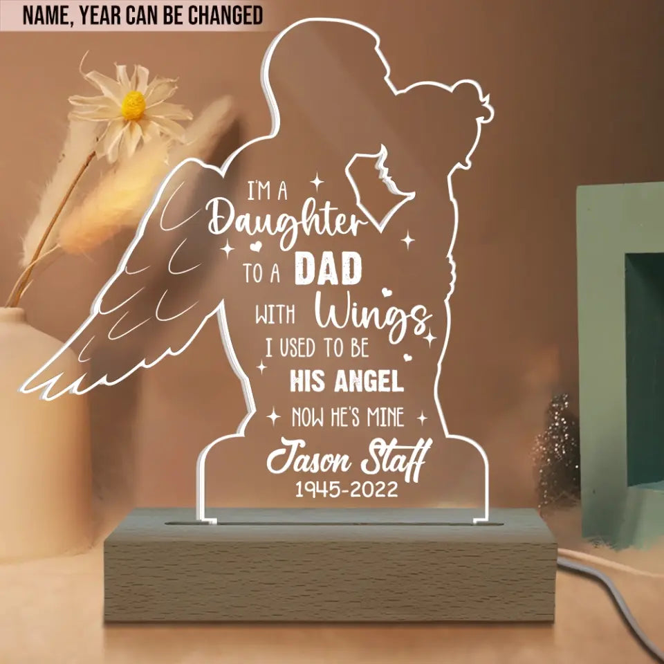 Daughter To A Dad With Wings - Personalized Acrylic Night Light, Memorial Gifts For Loss Of Loved One