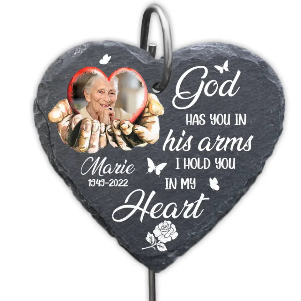 God Has You In His Arms Memorial Photo - Personalized Garden Slate, Memorial Gifts, Sympathy Gifts