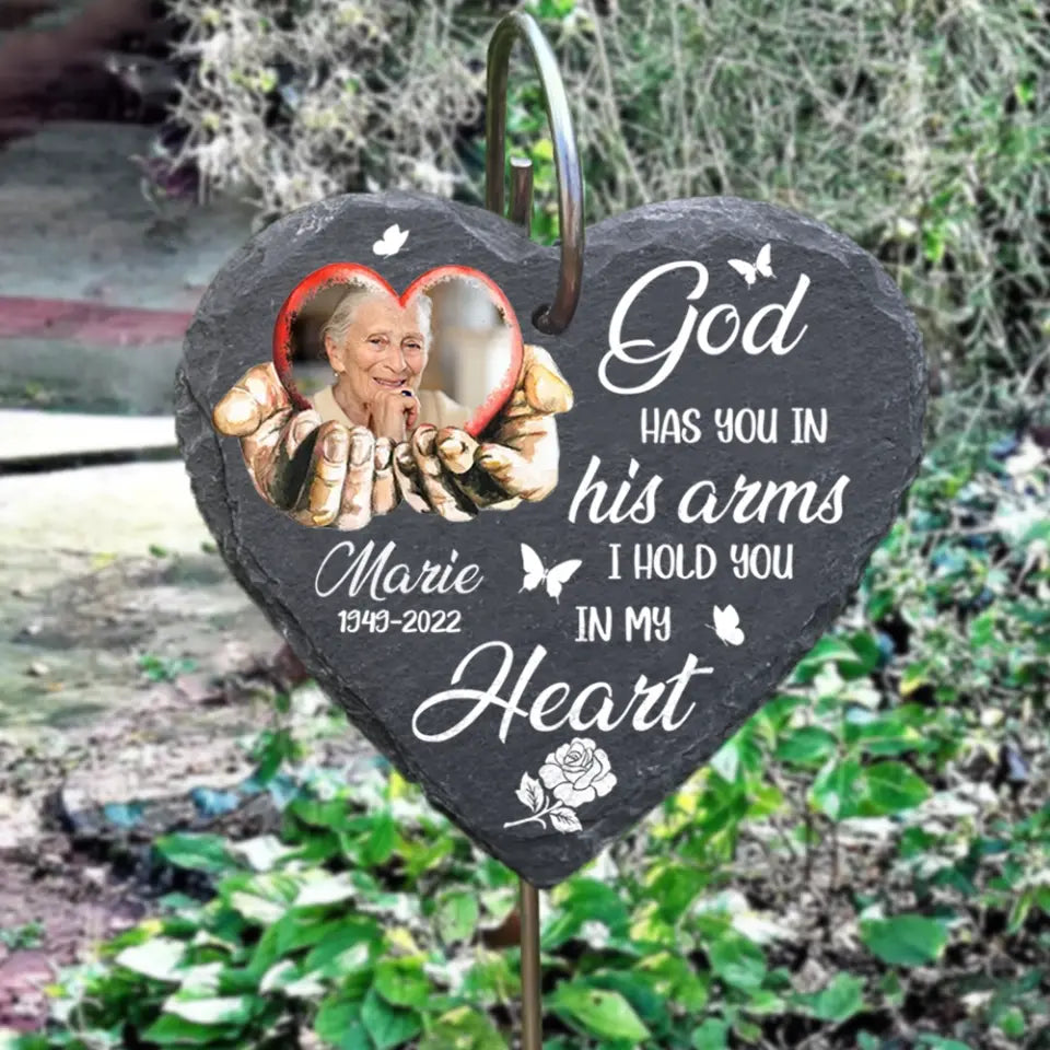 God Has You In His Arms Memorial Photo - Personalized Garden Slate, Memorial Gifts, Sympathy Gifts