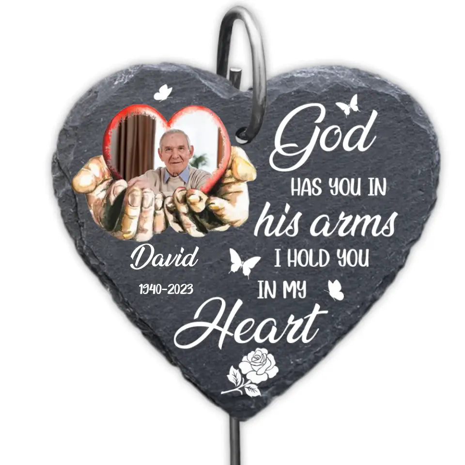 God Has You In His Arms Memorial Photo - Personalized Garden Slate, Memorial Gifts, Sympathy Gifts