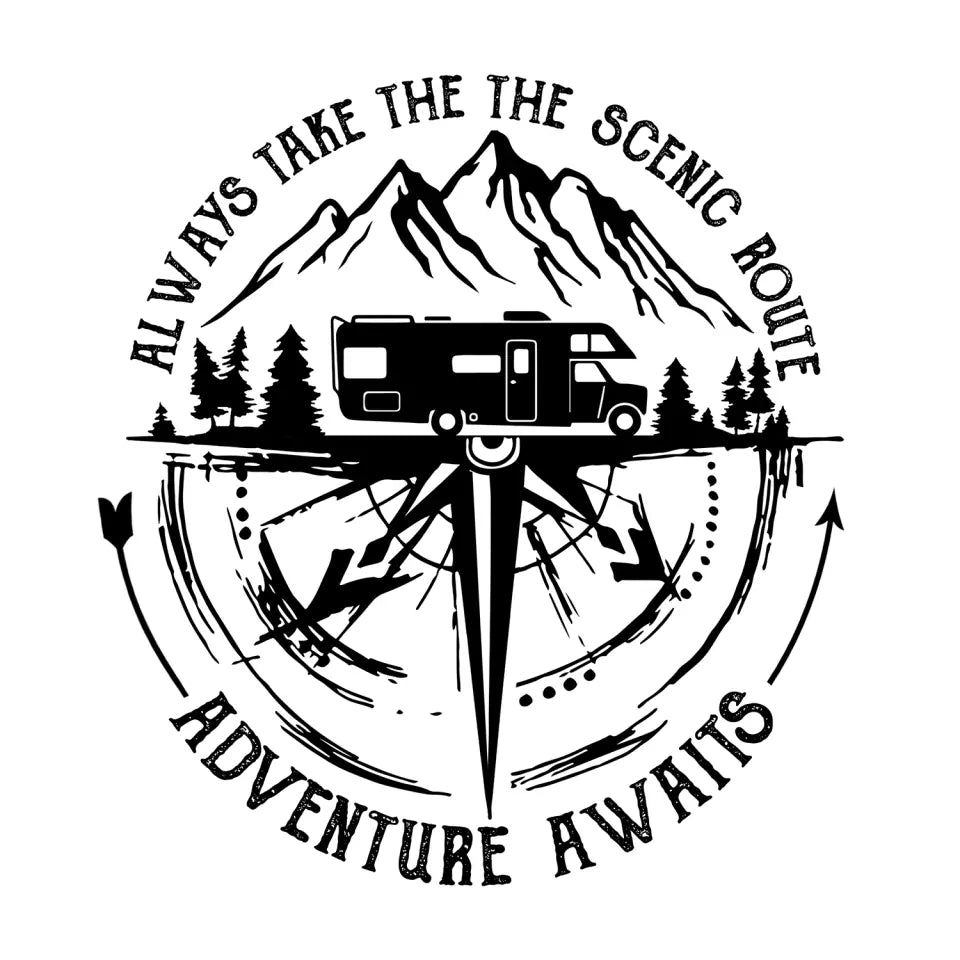 Always Take The Scenic Route Adventure Awaits - Personalized Decal, Camping Compass RVs Decal