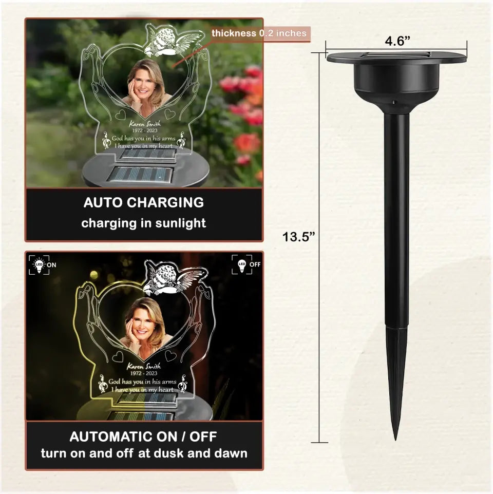 God Has You In His Arms I Have You In My Heart - Personalized Solar Light, Gift For Memorial