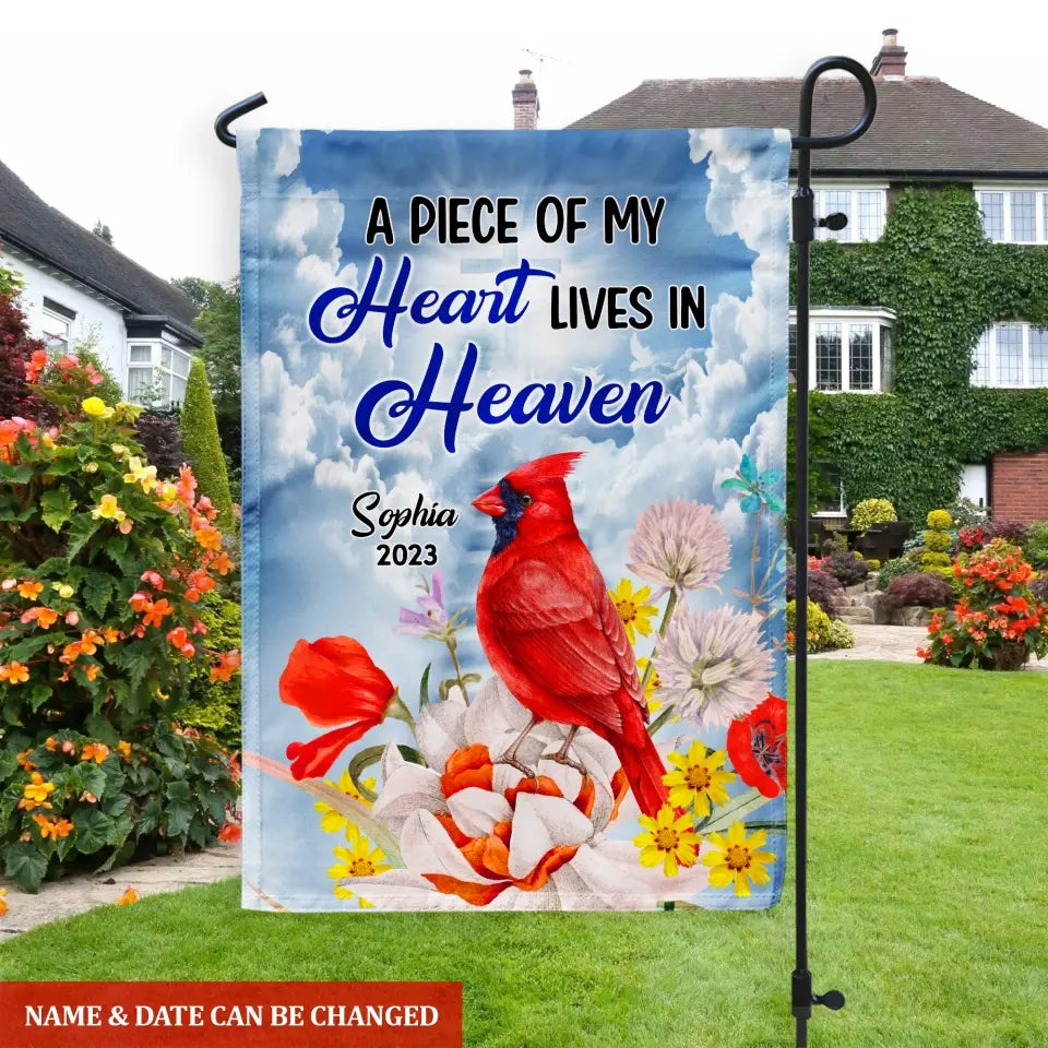 A Piece Of My Heart Lives In Heaven - Personalized Garden Flag, Memorial Gift - GF67
