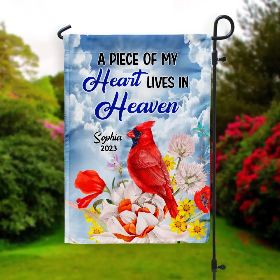 A Piece Of My Heart Lives In Heaven - Personalized Garden Flag, Memorial Gift - GF67