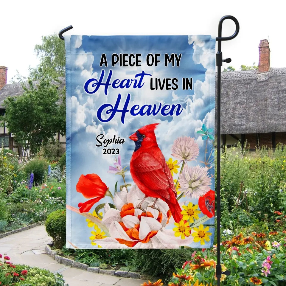 A Piece Of My Heart Lives In Heaven - Personalized Garden Flag, Memorial Gift - GF67