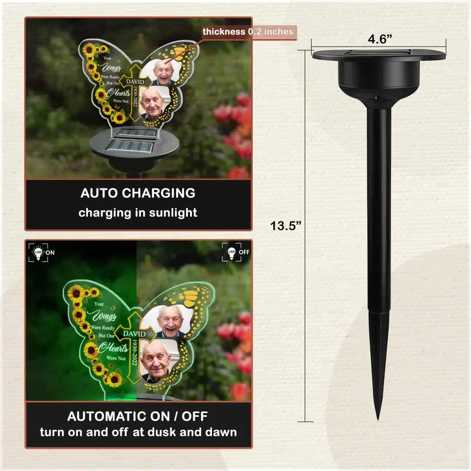 Your Wings Were Ready But Our Hearts Were Not - Personalized Solar Light, Memorial Gift