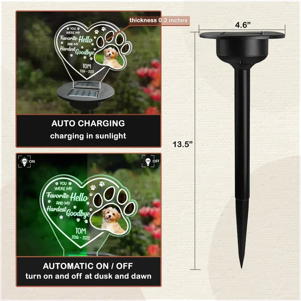 You Were My Favorite Hello And My Hardest Goodbye - Personalized Solar Light, Pet Loss Gift