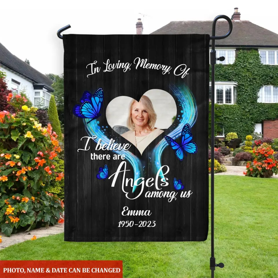 Angels Among Us Photo Memorial - Personalized Garden Flag, Sympathy Gifts