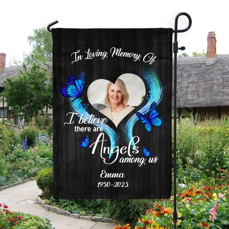 Angels Among Us Photo Memorial - Personalized Garden Flag, Sympathy Gifts