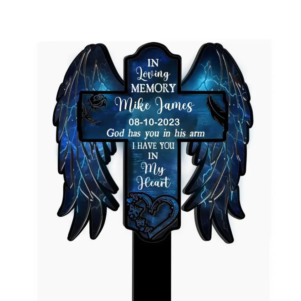 Heaven God Has You In His Arm I Have You In My Heart - Personalized Plaque Stake, Sympathy Gifts
