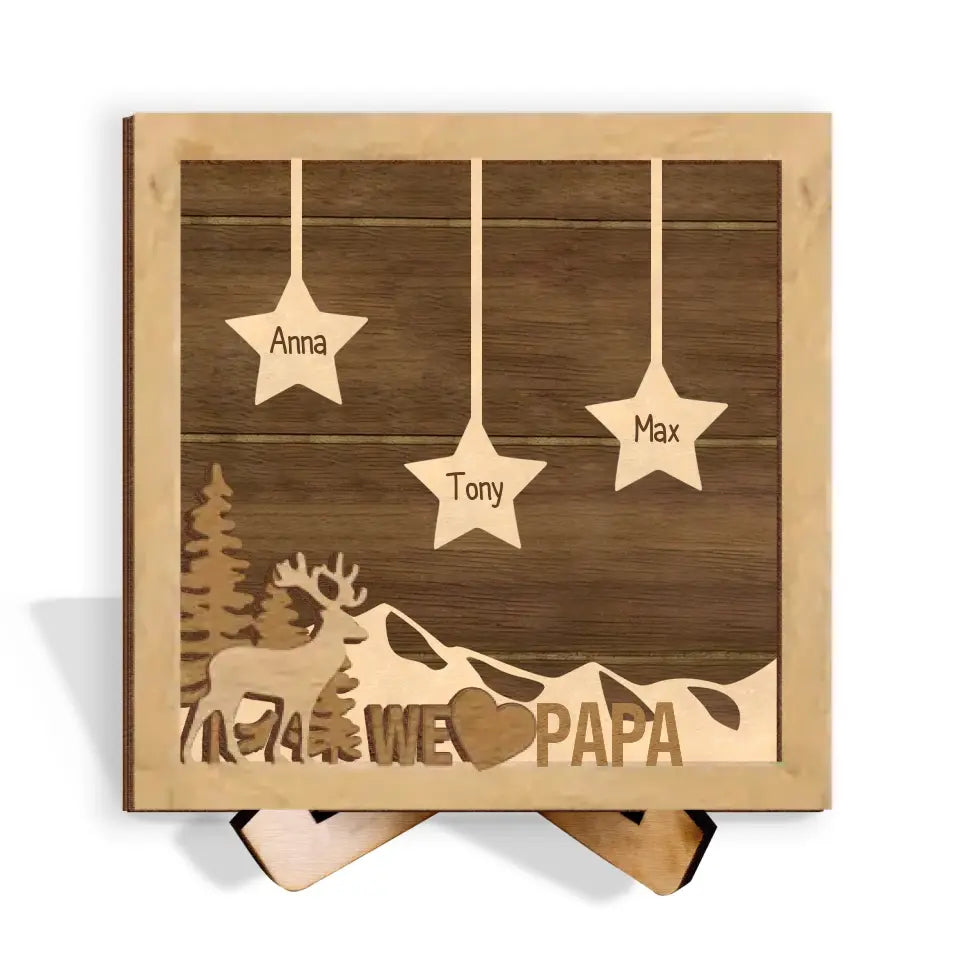 Hunting PAPA Family Tree We Love Grandpa - Personalized Wood Sign with Stand, Father's Day Gift for Grandpa, Hunting Lover