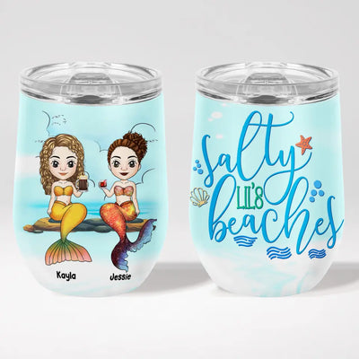 Salty Lil' Beach - Personalized Wine Tumbler, Mermaid Wine Tumbler