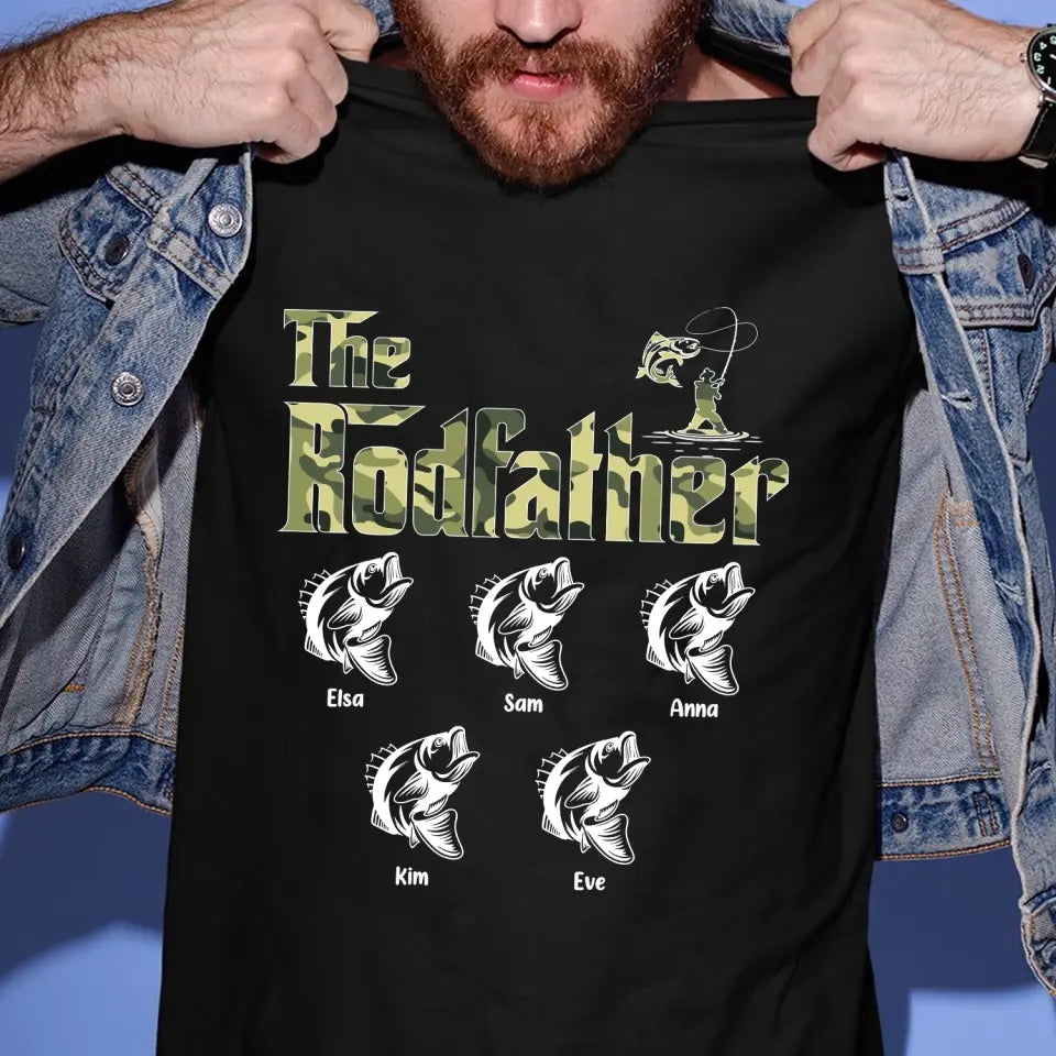 Fishing The Rodfather Best Catching Dad Ever - Personalized T-shirt, Father's Day Gift for Dad, Grandpa, Fishing Lover