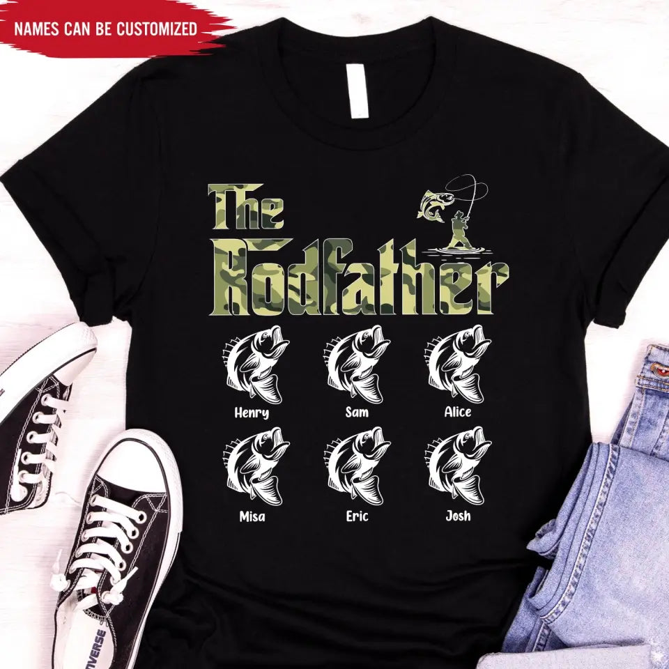 Fishing The Rodfather Best Catching Dad Ever - Personalized T-shirt, Father's Day Gift for Dad, Grandpa, Fishing Lover