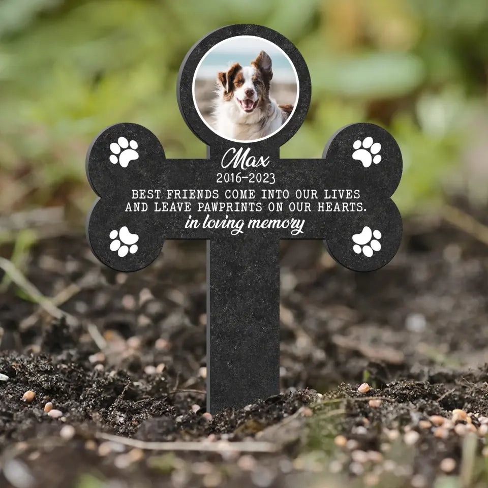 Leave Pawprints On Our Hearts - Personalized Plaque Stake, Pet Memorial Gift, Loss of Dog Sympathy Gift