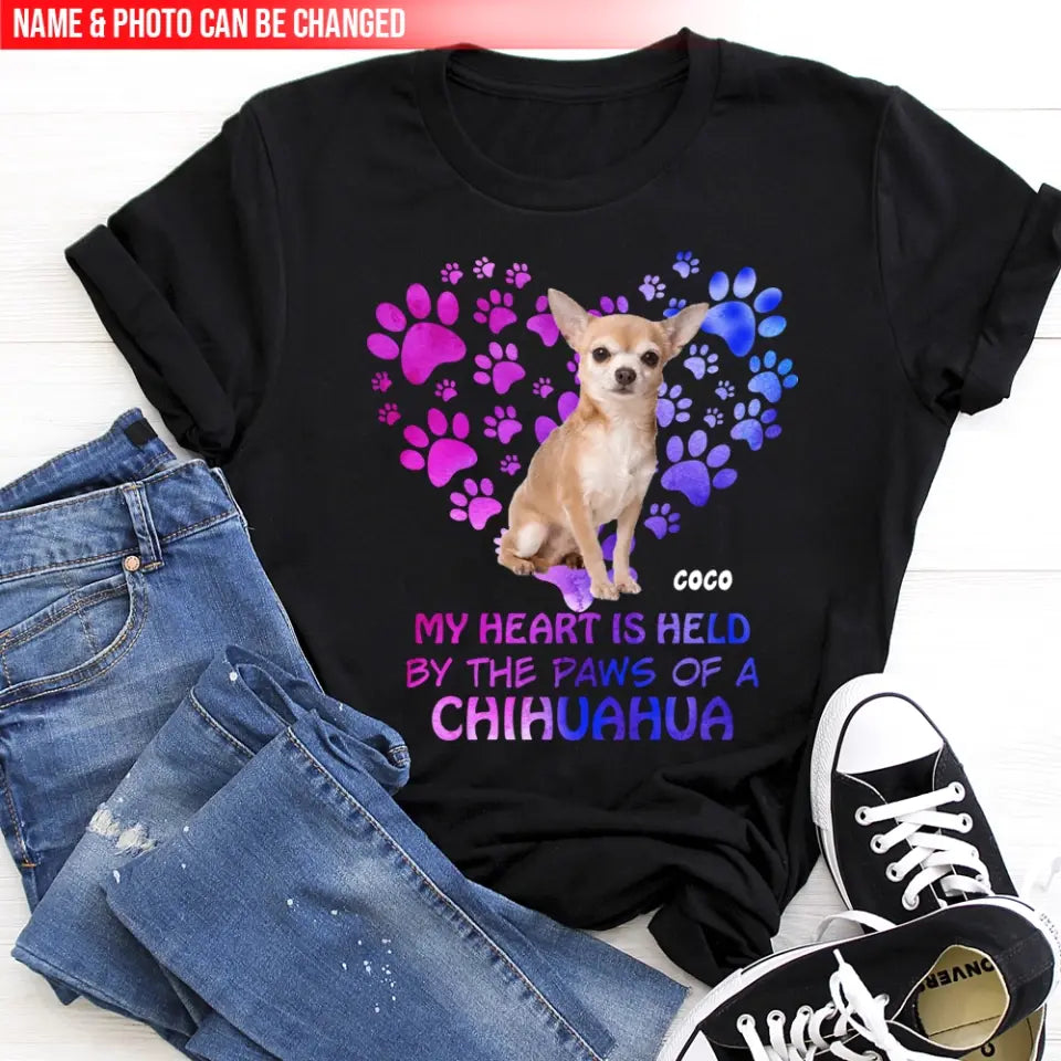My Heart Is Held By The Paws Of A Dog - Personalized T-Shirt, Dog Lovers