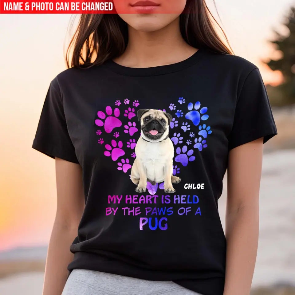 My Heart Is Held By The Paws Of A Dog - Personalized T-Shirt, Dog Lovers