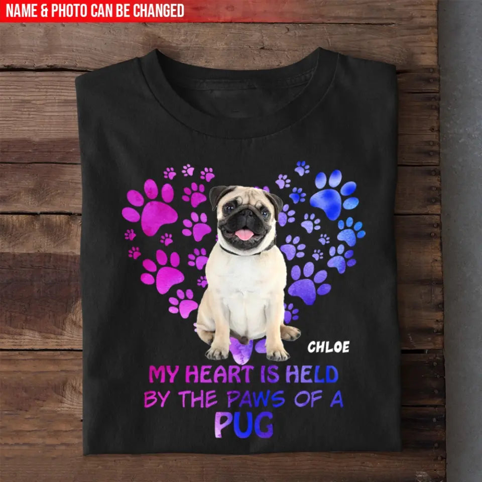 My Heart Is Held By The Paws Of A Dog - Personalized T-Shirt, Dog Lovers