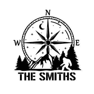 Bigfoot Compass Mountain - Personalized Decal, Personalized Family Name, Camping Lovers