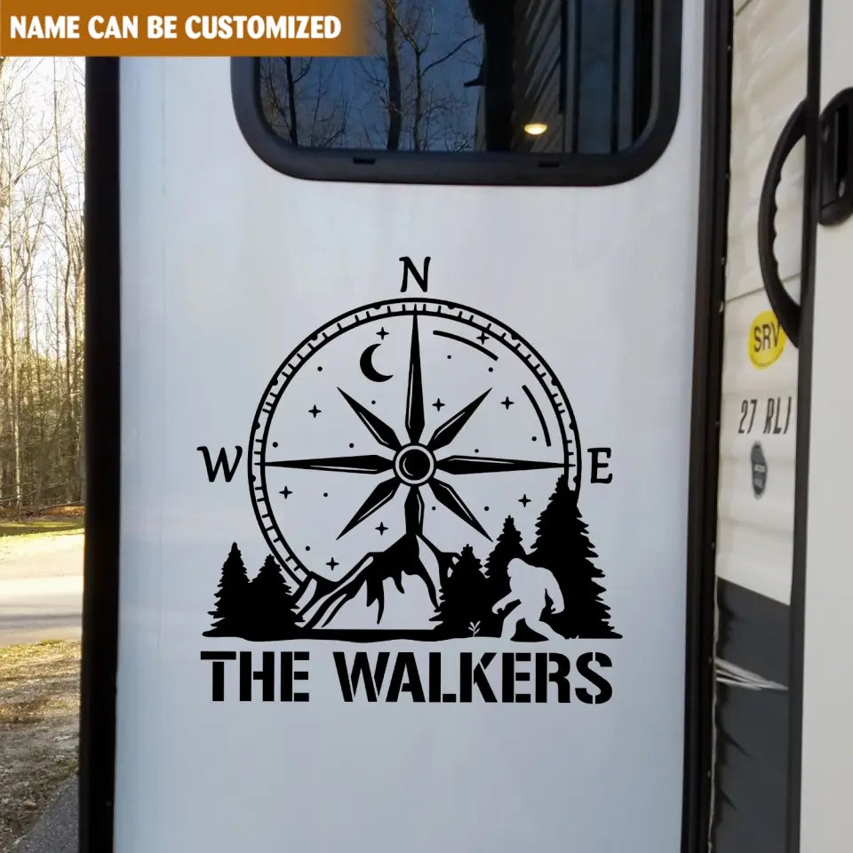 Bigfoot Compass Mountain - Personalized Decal, Personalized Family Name, Camping Lovers
