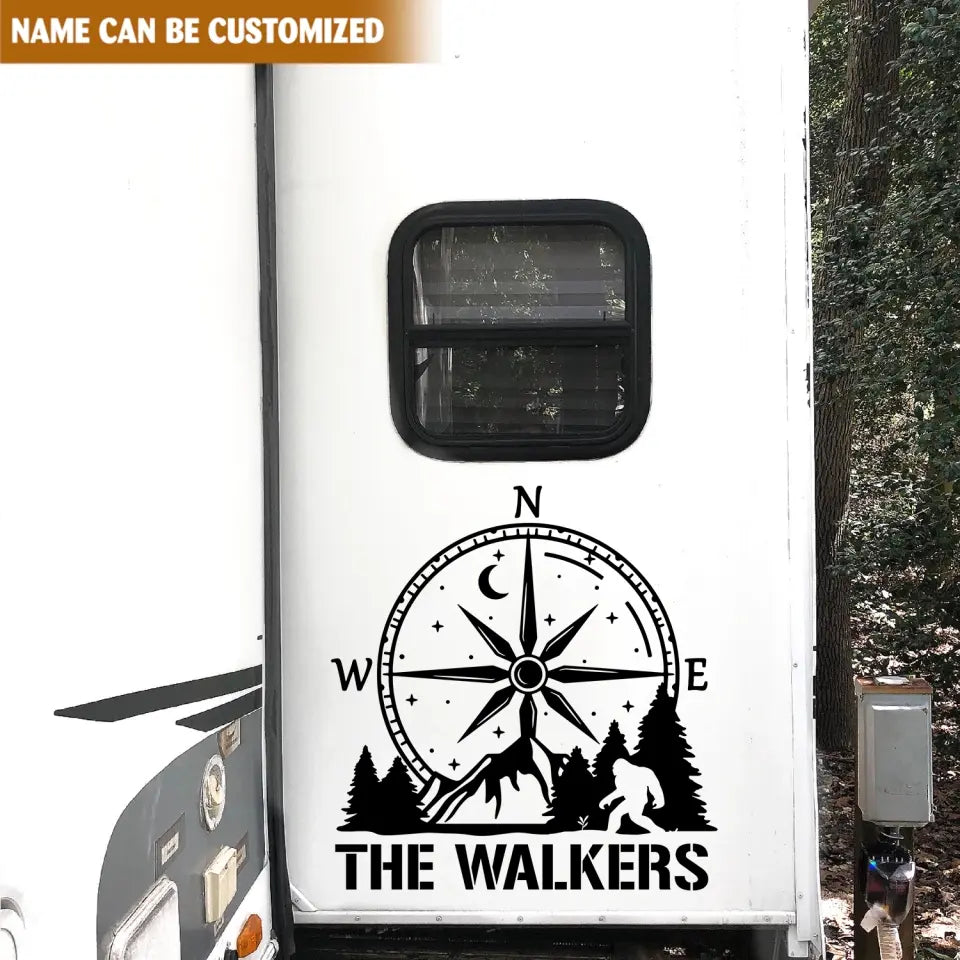 Bigfoot Compass Mountain - Personalized Decal, Personalized Family Name, Camping Lovers