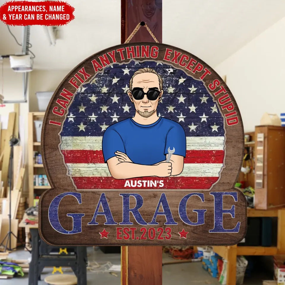 I Can Fix Anything Except Stupid - Personalized Wood Sign, Father's Day Gift for Dad, Grandpa, Uncle