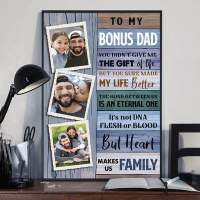 To My Bonus Dad Heart Makes Us Family - Personalized Canvas, Father's Day Gifts For Step Dad, Bonus Dad