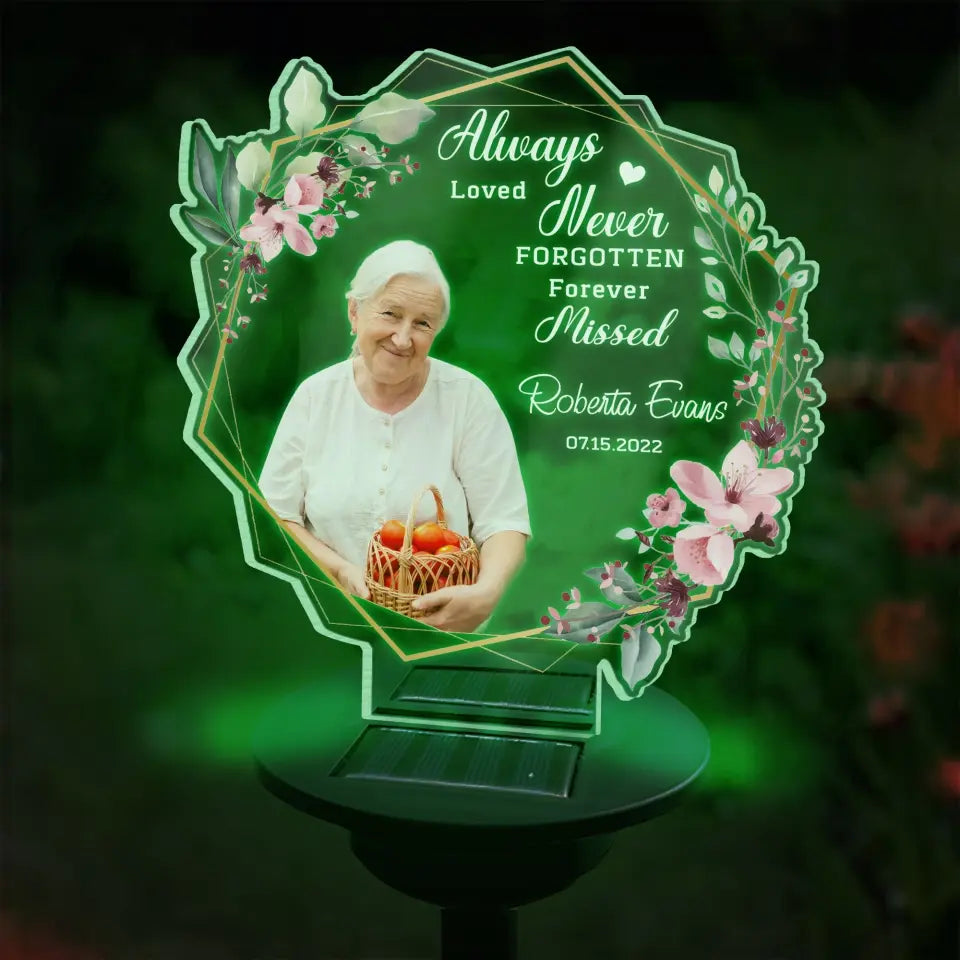 Always Loved Never Forgotton - Personalized Solar Light, Custom Christened Keepsake Memorial Gift