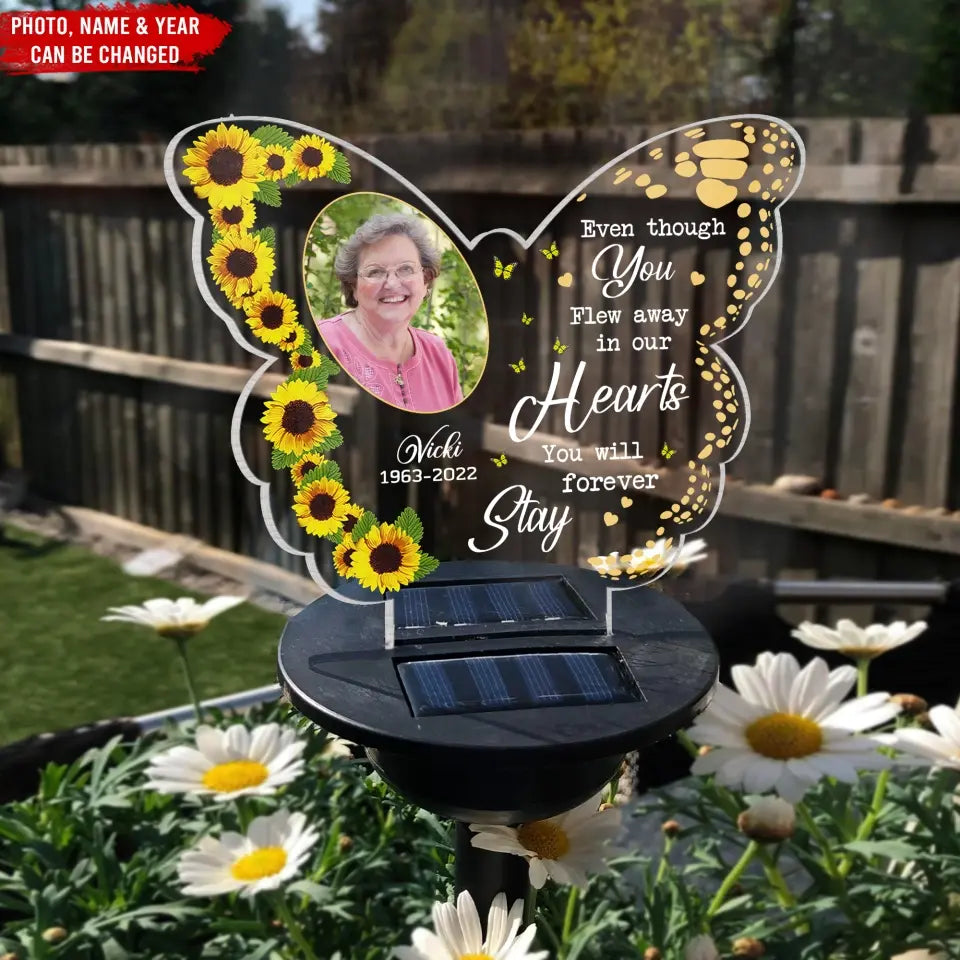 In Our Hearts You Will Forever Stay - Personalized Solar Light, Gift For Family Member, Memorial Gift