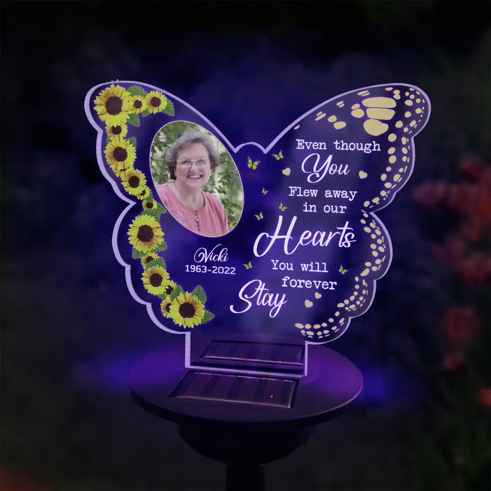 In Our Hearts You Will Forever Stay - Personalized Solar Light, Gift For Family Member, Memorial Gift